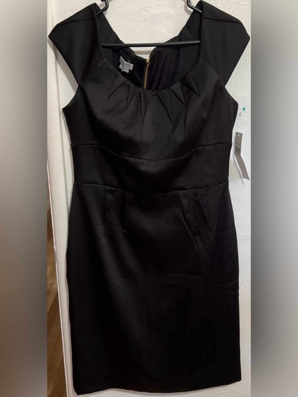 #5 NWT London Times Black Pleated-Neck Knee Length Dress Size 12
